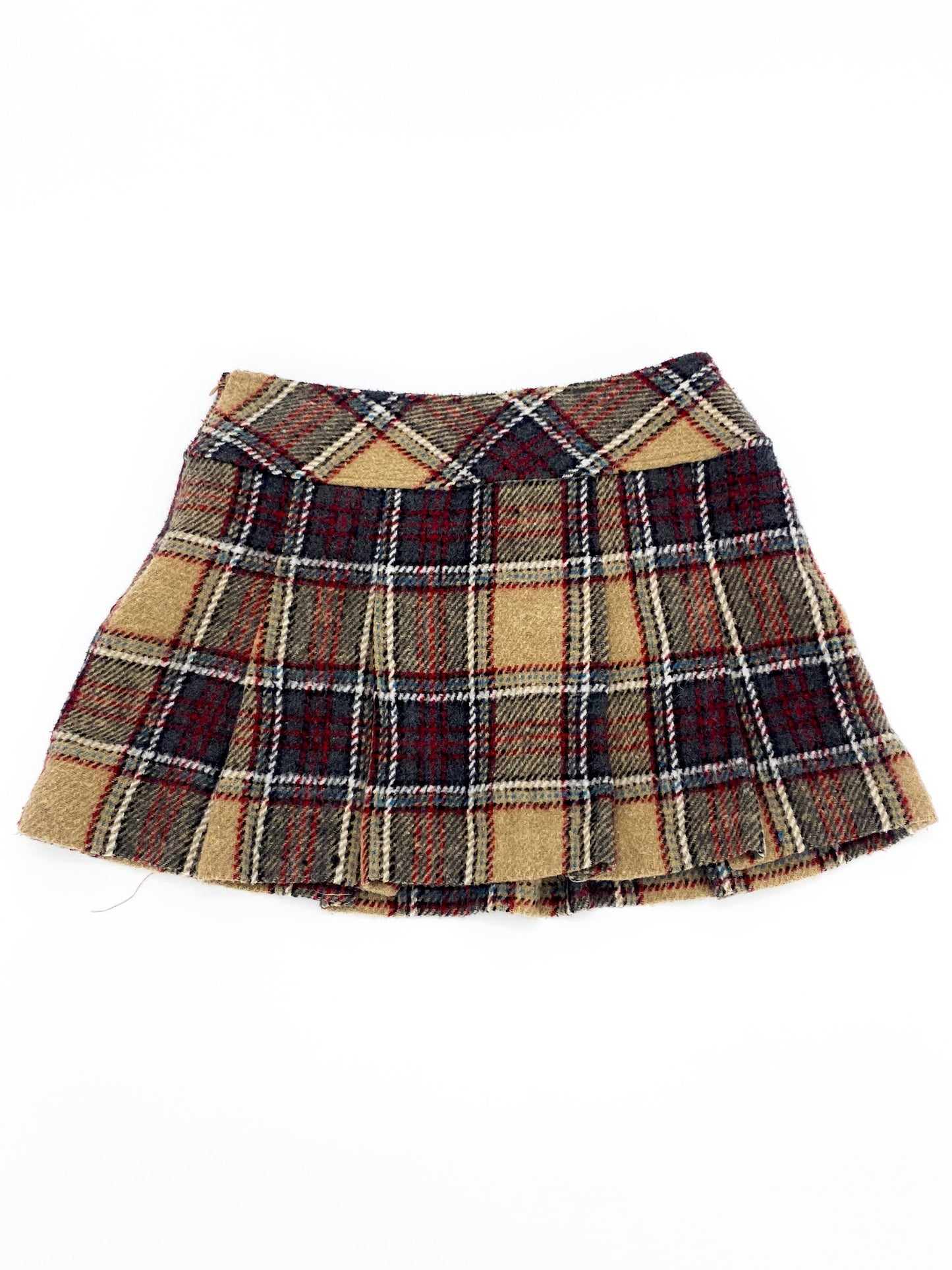 Vintage 00's Beige Wool Tartan Mini Skirt - S - Playground Vintage