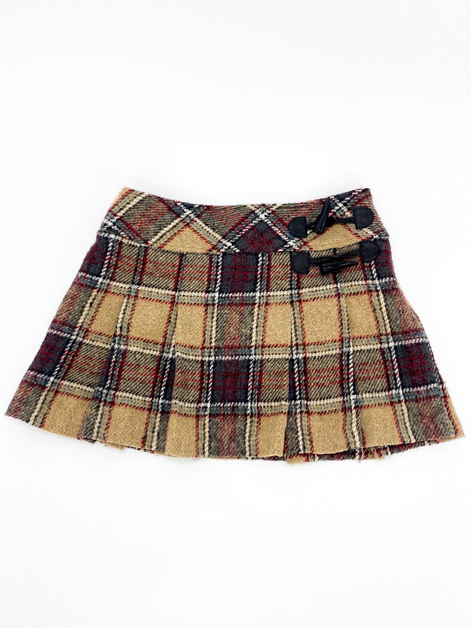 Vintage 00's Beige Wool Tartan Mini Skirt - S - Playground Vintage