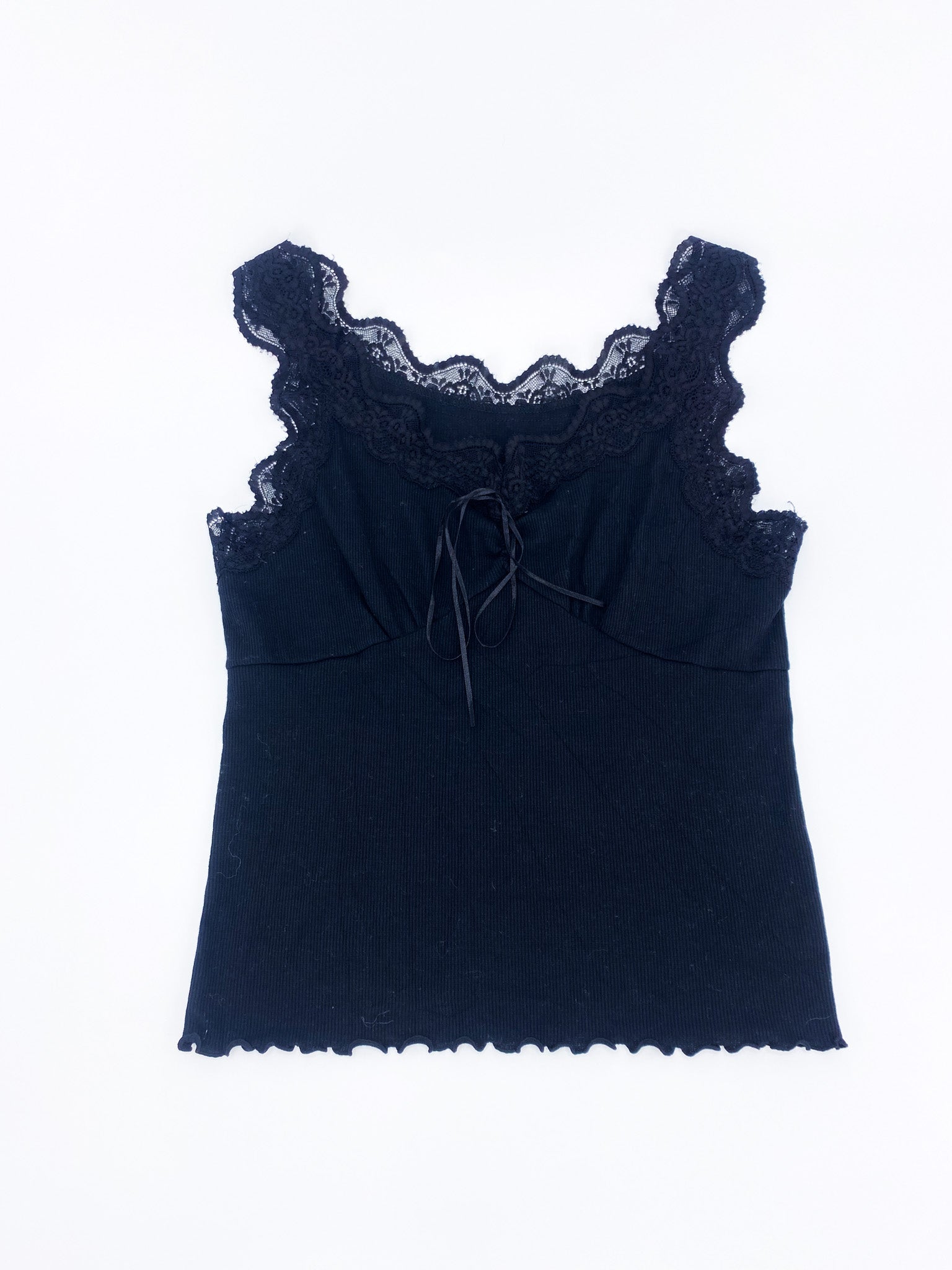 Vintage 00's Black Lace Singlet - S - Playground Vintage