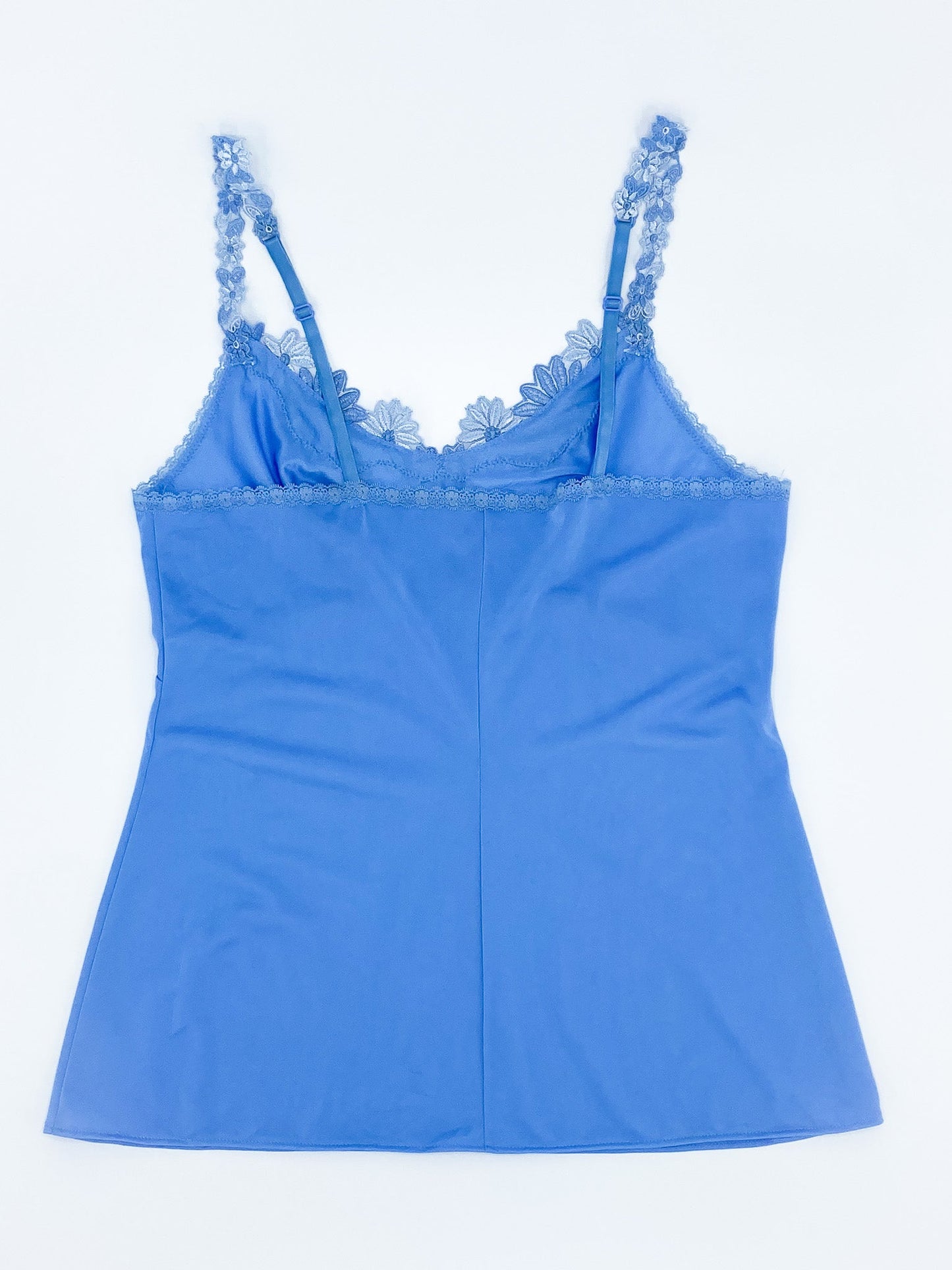 Vintage 00's Blue Silk Floral Lace Singlet - M - Playground Vintage
