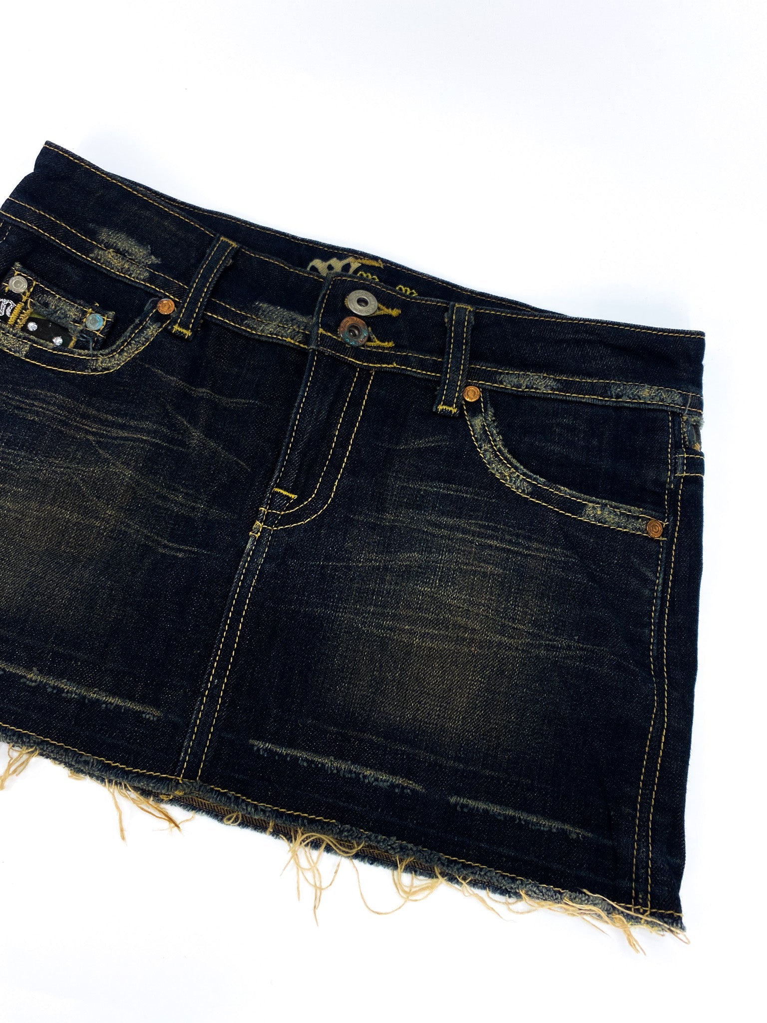 Vintage 00's Dark Denim Bejewelled Mini Skirt - S - Playground Vintage