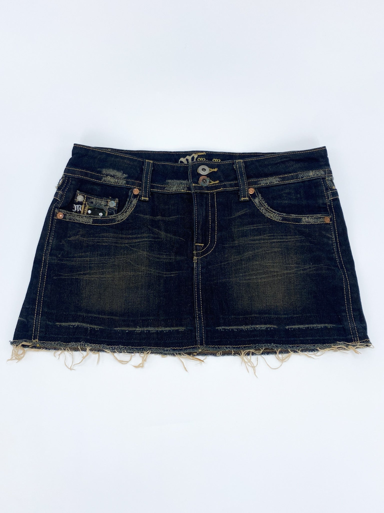 Vintage 00's Dark Denim Bejewelled Mini Skirt - S - Playground Vintage