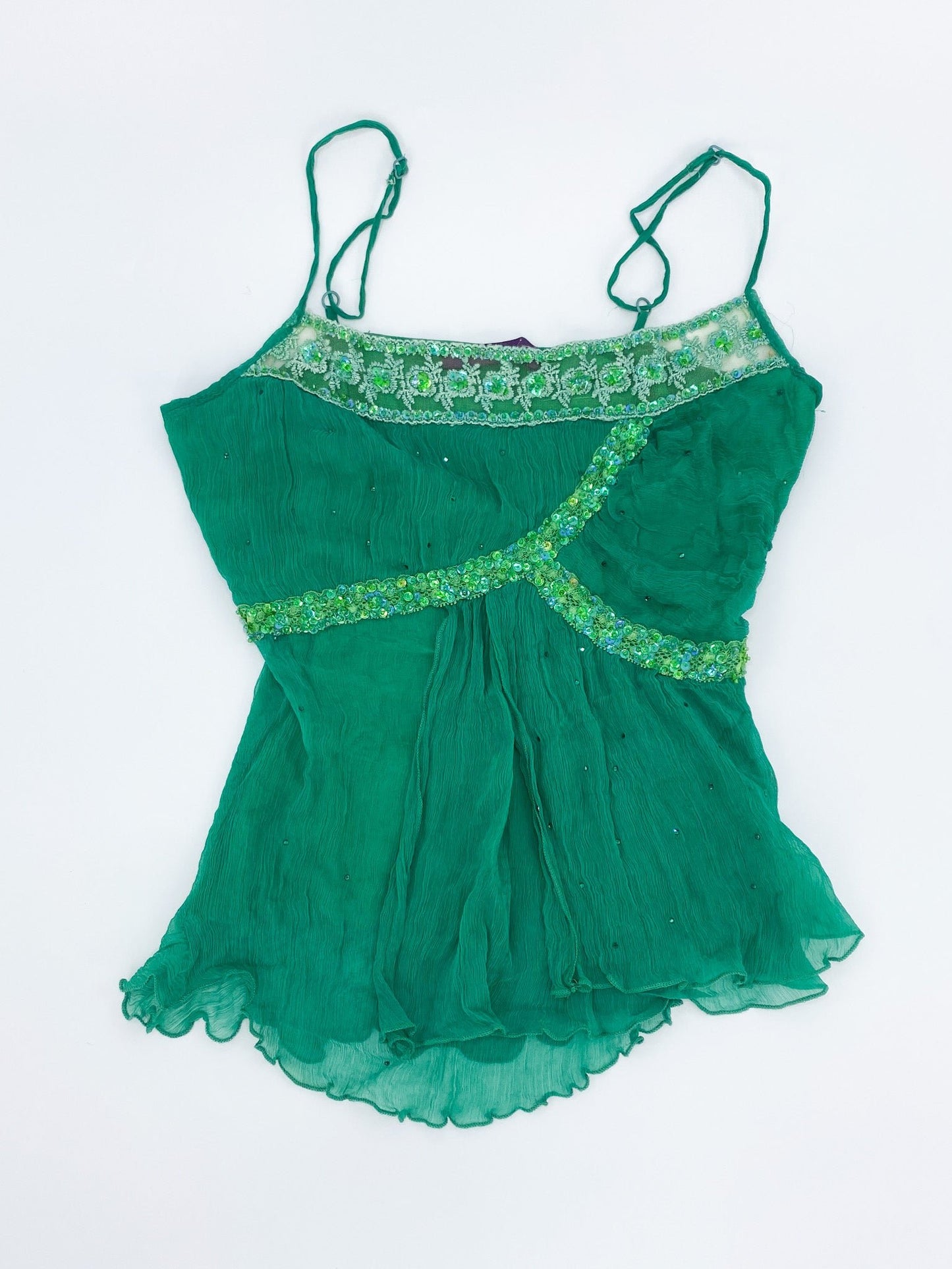Vintage 00's Green Sequined Cami - S - Playground Vintage