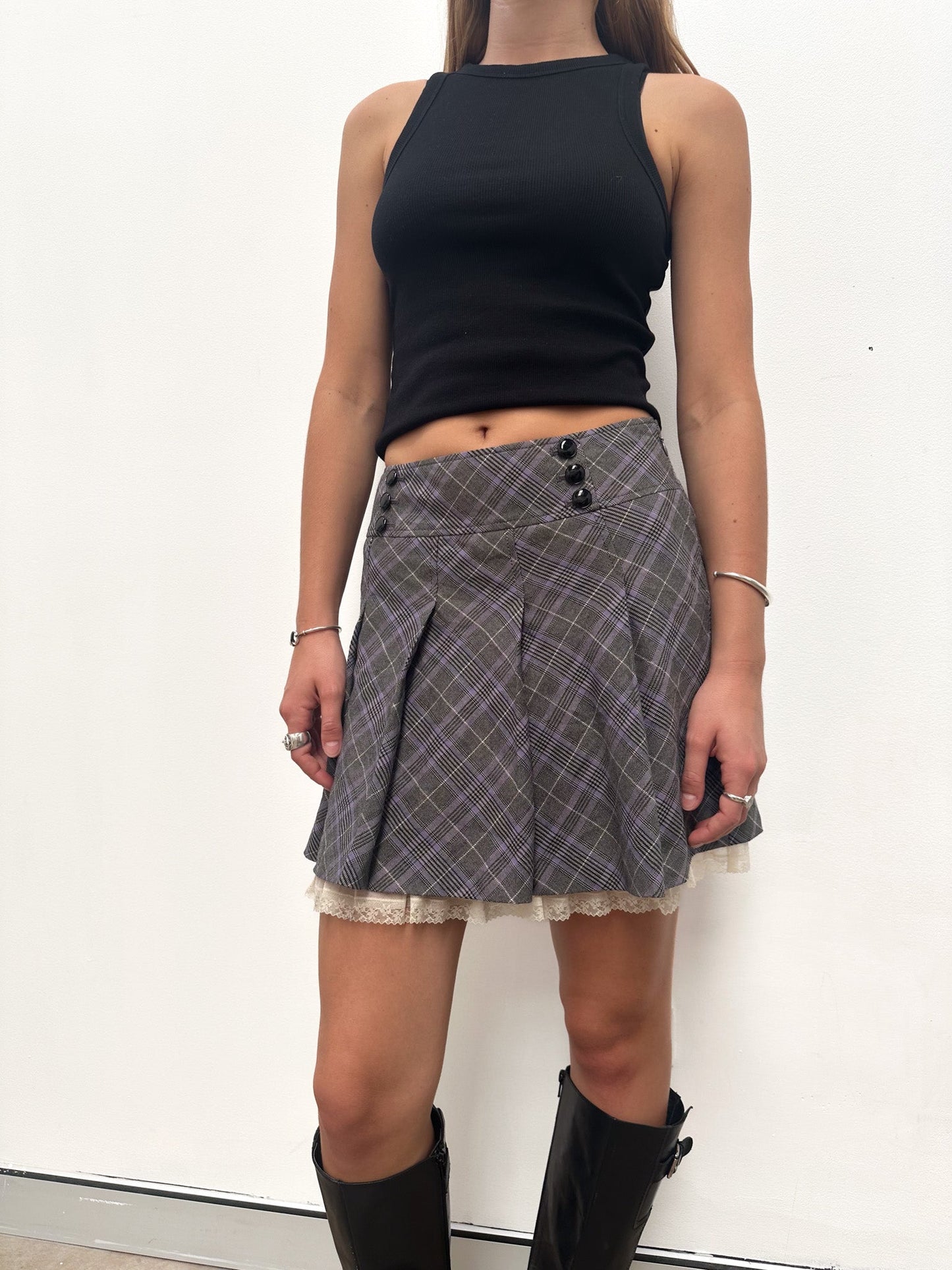 Vintage 00's Purple Tartan Mini Skirt - M - Playground Vintage