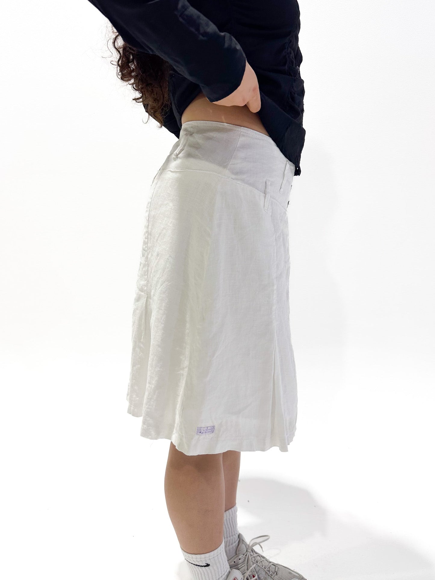 Vintage 00's White Linen Midi Skirt - L - Playground Vintage